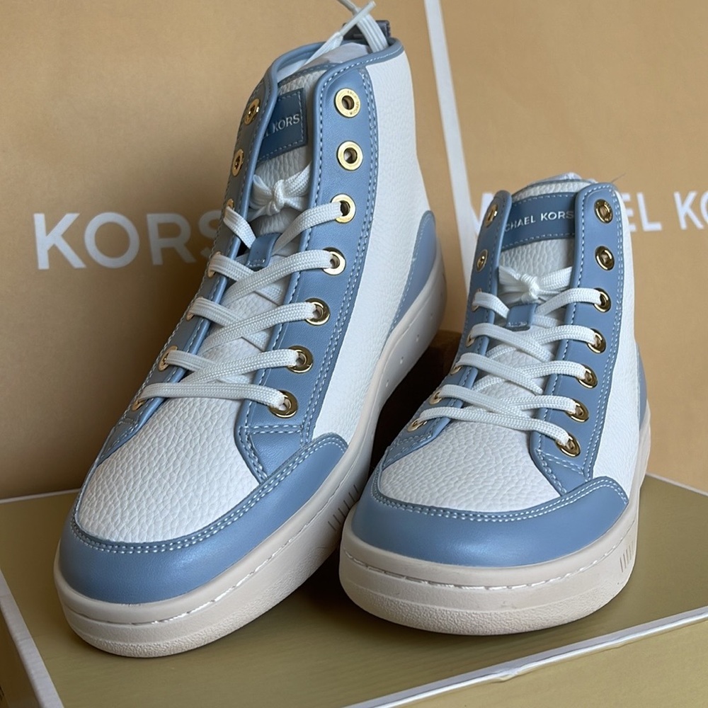 MICHAEL KORS
SHEA MID HIGH TOP
FAUX LEATHER
49F3SHFESL
PALE BLUE 
NEW - Picture 5 of 16